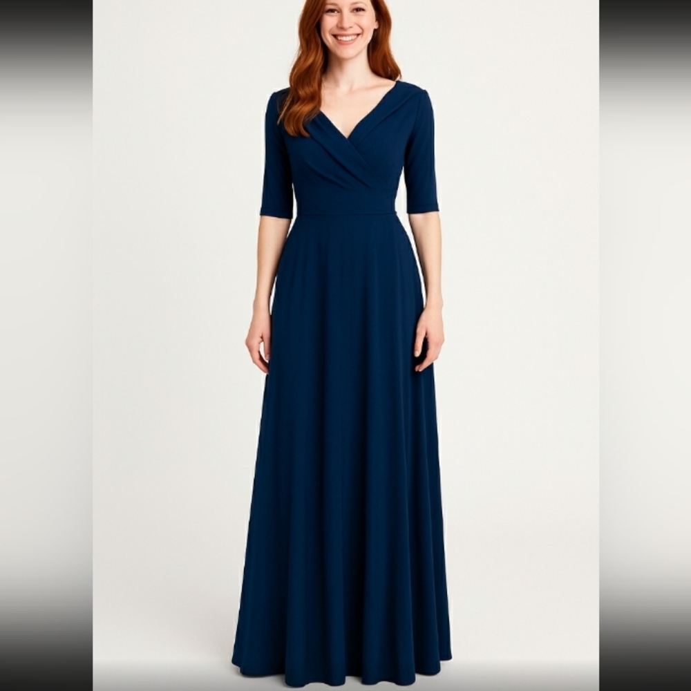 Izidress Cocktail Navy Blue Dress Sleeves Sheer Fully Lined Back Zipper New W/T